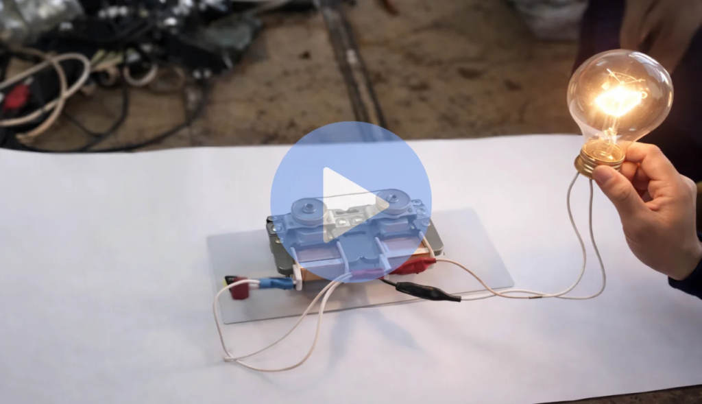 Screenshot of a paused video of a power generator in operation.