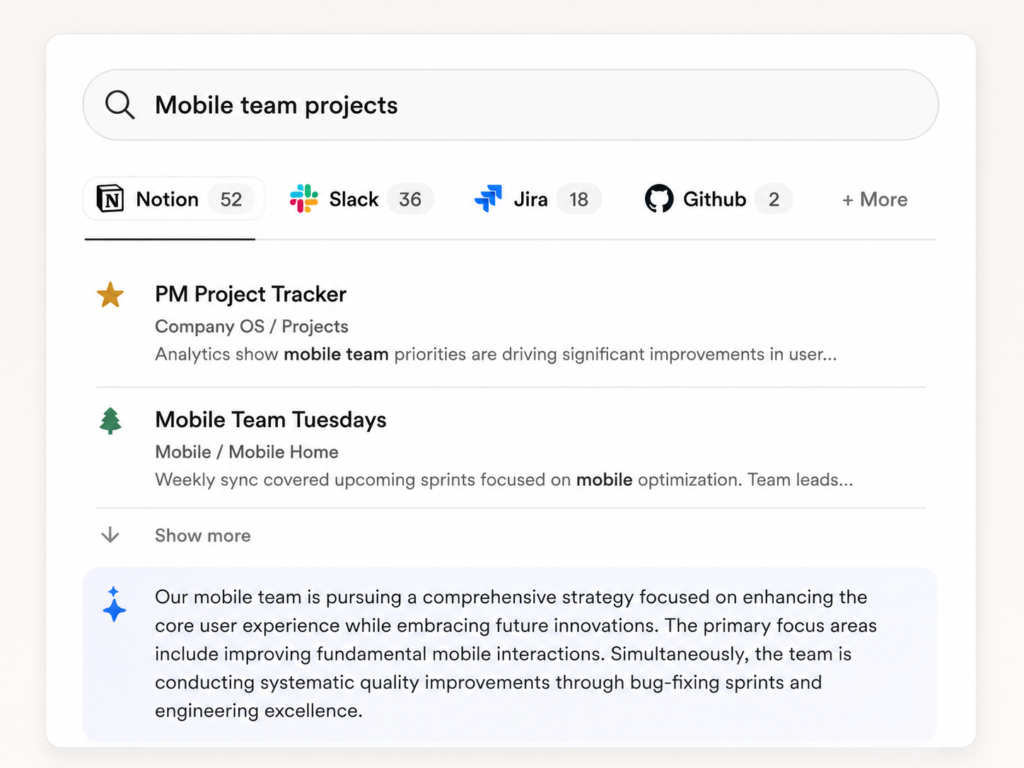 Clean search and results interface
