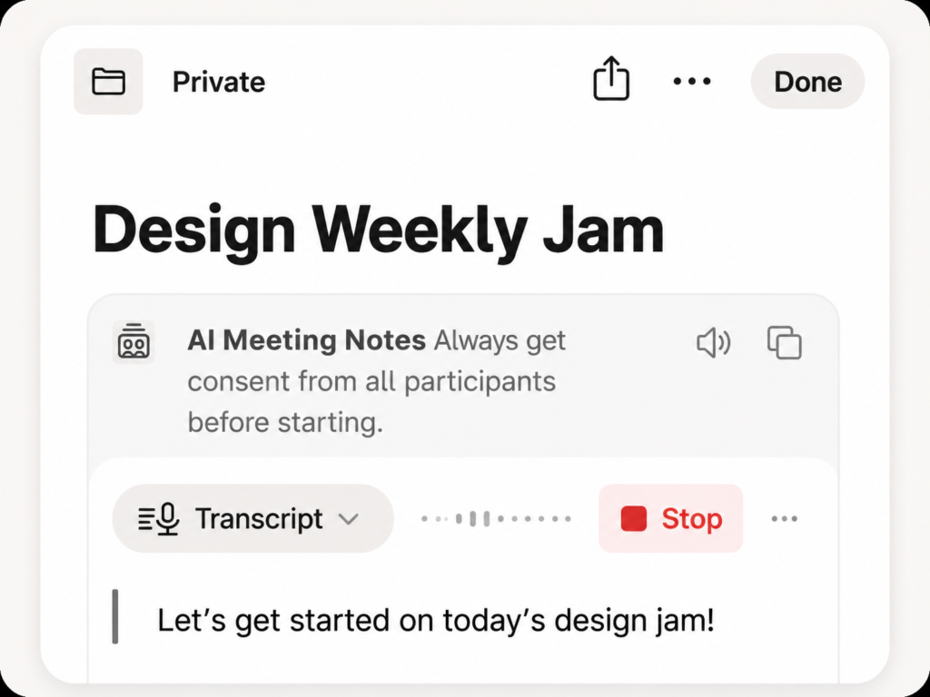 Weekly design meeting interface